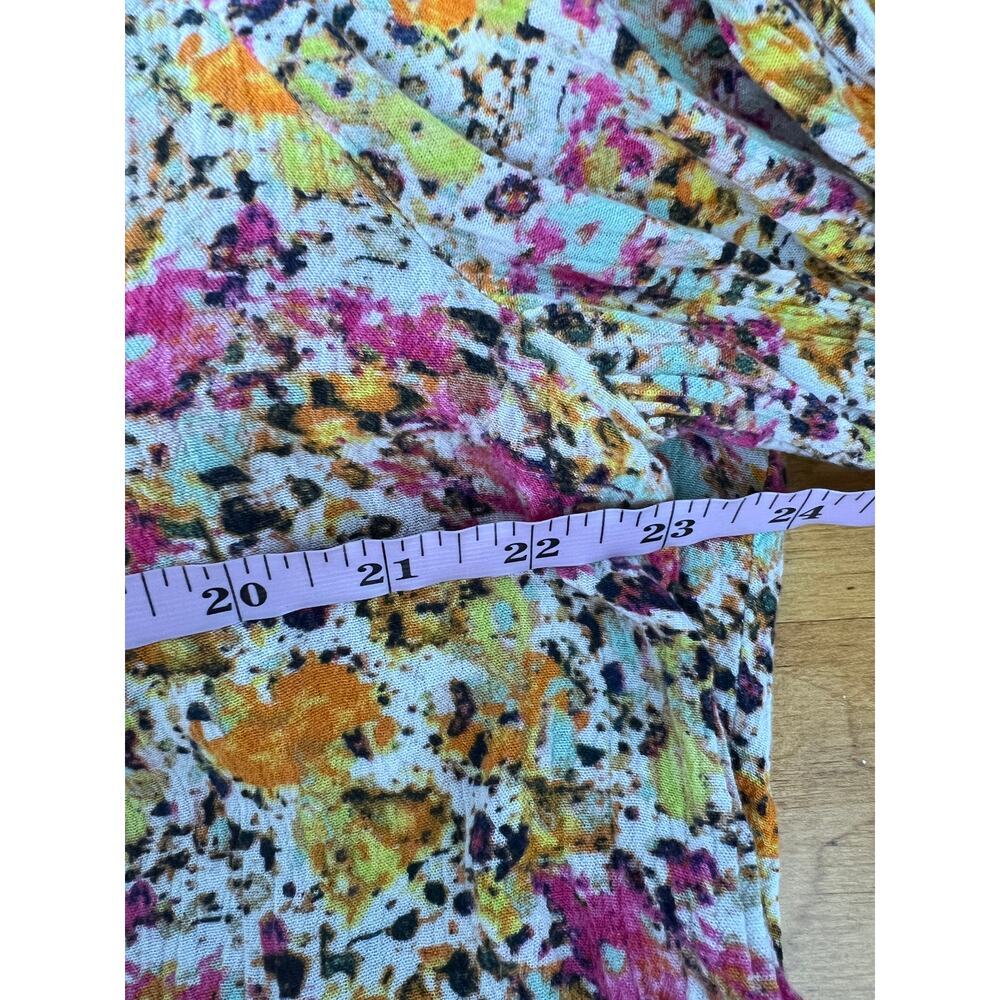 Kut From The Kloth Floral Crinkled Shirt Womens XL Roll Tab Sleeves Relaxed Boho - Picture 10 of 13